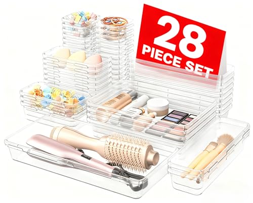 【Military Grade】A-LuGei Drawer Organizer, 【𝟱𝗦𝗶𝘇𝗲】 Makeup organizer, 【Holds 177 Items】 Bathroom Organizers and Storage, Organization and Storage, Desk Drawer Organizer for Bathroom Vanity - color: Clear