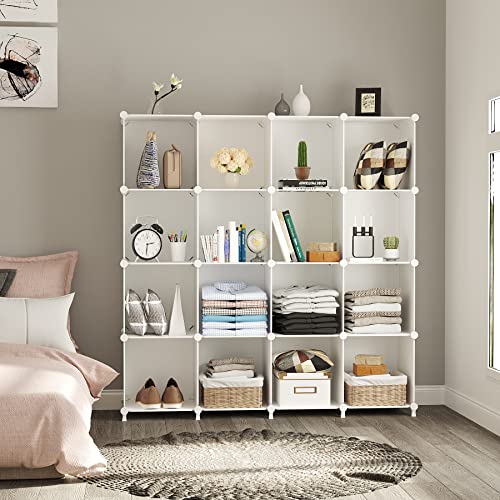 AWTATOS Cube Storage Organizer, 16 Cube Closet Organizer, Stackable Storage Cube Shelves, DIY Portable Closet Clothes Organizer Shelving for Bedroom, Closet, Wardrobe, Bathroom, White - color: White, size: 4x4