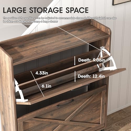 Maupvit Shoe Storage Cabinet with 2 Flip Drawers, Freestanding Organizer with Metal Legs for Entryway, Narrow Shoe Rack Cabinet, Dark Walnut - color: Dark Walnut, style: 2-Drawers