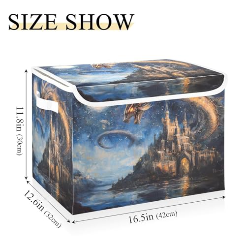xigua Dream Castle Dragon Storage Bins with Lids and Carrying Handle,Foldable Storage Boxes Organizer Containers Baskets Cube with Cover for Home Bedroom Closet Office - color: Dream Castle Dragon