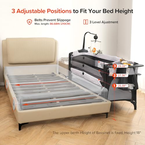 ELEMARA 4 in 1 Baby Bassinet Bedside Crib with Diaper Changer, Mattress, 1-Second Set up Bedside Bassinet with 3 Adjustable Height, Portable Crib with Storage/Toy Bar/Zip Door - style: 4 in 1 Baby Bassinet