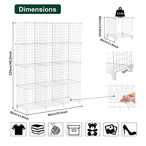AWTATOS Wire Cube Storage Organizer, Closet Organizers and Storage, Metal 12 Cube Storage Shelves Bookshelf, Portable Closet Clothes Organizer for Bedroom, Home, Office, White - color: White, size: 12 Cube(30x30cm)