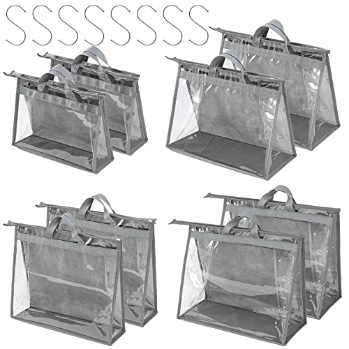 CINPIUK Handbag Dust Bags Clear Purse Storage Organizer for Closet Small to Extra Large Handbags Dust Free Bags Hanging Zipper Storage Bag with Hooks, ( Grey, 4 Sizes-8PCS) - color: Gray, size: 4 Sizes-8PCS