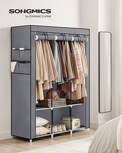 SONGMICS Portable Closet, Wardrobe Closet Organizer with Cover, 3 Hanging Rods and Shelves, 4 Side Pockets, 51.2 x 17.7 x 65.7 Inches, Large Capacity for Bedroom, Living Room, Gray URYG092G02 - color: Grey, size: 3 Tiers（51.2"L）