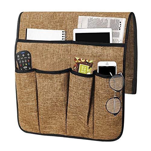 Sofa Armrest Storage Bag, Armchair Side Caddy Hanging Pouch Organizer, 14-Pocket Waterproof Durable Storage Bag, Suitable for Tablets, Phones, Books, Magazine, TV Remote Control (1#Coffee) - color: 1#Coffee