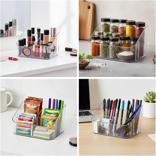 Remote Control Holder, Clear Plastic Remote Caddy for Desk and Nightstand Storage, Space-Saving Desk Organizer with See-Through Design for Living Room and Desk Accessories, 5 Compartments - size: 5 Slots