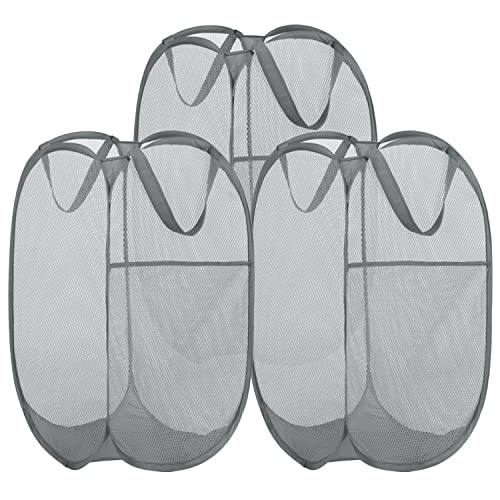 BATTOO 3 Pack Collapsible Laundry Basket Strong Mesh Pop Up Laundry Hamper for Laundry Foldable Hampers with Side Pocket Reinforced Handles for Bathroom, Kids Room, College Dorm or Travel Grey - color: Grey, size: 3 pack