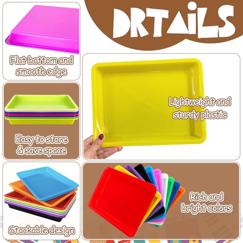 12 Pack Plastic Art Trays,Multicolor Serving Organizer Tray,Activity Crafts Trays for DIY Project,Painting,Jewelry,Home School Crafts(12 Colors) - color: 12 Pcs 12 Colors