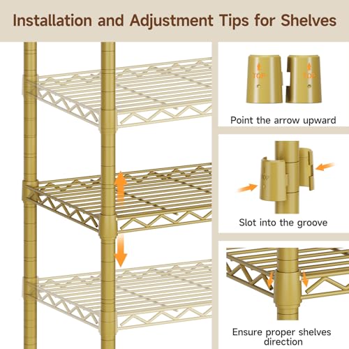 ONBRILL F5 Extra Large Industrial Pipe Clothing Rack, Freestanding Portable Closet Organizer System with Shelves & Hanging Rods, 88.6'' Wide Heavt Duty Clothes Rack, Max Load 1300lbs, Gold - color: Gold