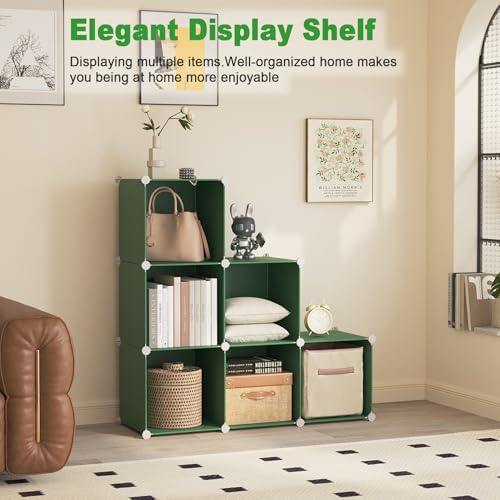 C&AHOME 6-Cube Storage Organizer, Stackable Storage Cubes Shelves, Portable Bookshelf, Plastic Clothing Storage Closet Organizer, DIY Modular Shelving Units for Wardrobe, Home, Green - color: Green