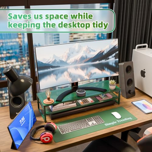 Simple Trending 2 Tier Metal Dual Monitor Stand Riser, Computer Office Desktop Organizer for 2 Monitors with 32"x10" Mouse Pad for Laptop, Printer, TV, Green - color: Green