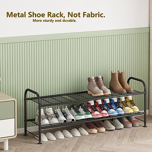 LINZINAR Shoe Rack 2 Tier Storage Organizer for Closet Entryway Metal Black - color: Black, size: 2-Tier
