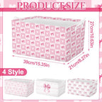 4 Pcs Pink Bow Storage Basket for Gifts Collapsible Girls Coqutte Pink Storage Bins with Handle Cute Preppy Foldable Laundry Organizer for Home Bathroom Bedrooms Baby Clothes Toys Books - style: Pink Bowknot