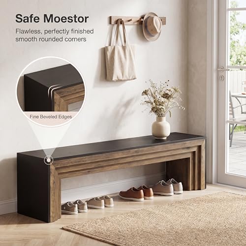 Tribesigns 71'' Extra Long Shoe Storage Bench,Mid-Century Modern Entryway Bench,Indoor Wooden End of Bed Bench for Hallway,Bedroom,Living Room (Black) - color: Black
