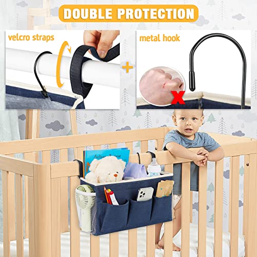 Lilithye Bedside Caddy Bedside Organizer Bedside Storage Caddy with Fixed Straps and Water Bottle Holder for Home College Dorm Bunk Bed Hospital Bed Crib Bed Rails (Navy Blue) - color: Navy Blue