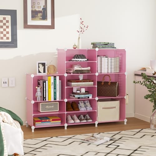 AWTATOS Closet Organizer 8 Cube Storage Shelves Clothes Organizers Closet Storage Stackable Cubby Shelving for Closet Bedroom Living Room Pink - color: Pink