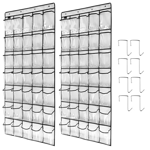 Clear Crystal 2 Pack 35 Pockets Large Hanging Shoe Organizer Over The Door Shoe Rack for Closet Door Storage Shoe Holder Hanger, 8Hooks, white - color: white
