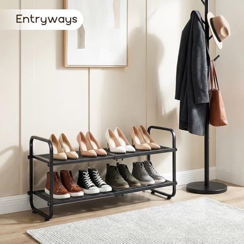 Expandable Shoe Rack for Closet - Shoe Organizer for Entryway, Adjustable Metal Shoe Storage, Stackable Long Shoe Stand Holder for Garage, Hallway, Door Entrance (Black, 2 Tier) - color: Black, size: 2 Tier