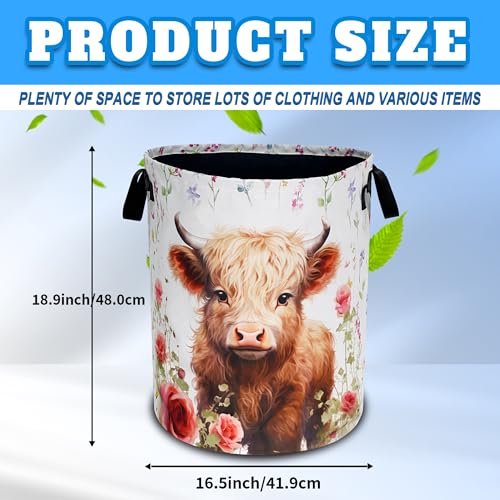 Cute Highland Cow Laundry Basket Oxford Cloth Animal Laundry Hamper With Handle Foldable Portable Clothes Storage Basket 18.9 X 16.5 Inch Storage Bag For Laundry Room/Bathroom/Bedroom/Dormitories - color: Cute Highland Cow
