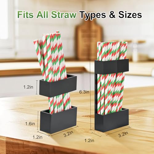 2 PACK Acrylic Straw Holder for Cabinet Doors, Reusable Straw Organizer with Ultra-Sticky Adhesive, Small Kitchen Accessories Container, Fits Both Short & Long Straws(Black) - color: Black