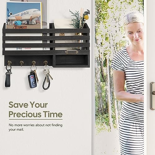FifthQuarter Key Holder for Wall: Easy Mounted Key Rack and Mail Organizer with Store Shelf and Four Sturdy Keys Hooks Decor in Kitchen|Farmhouse|Entryway|Mudroom (Black) - color: C-Black