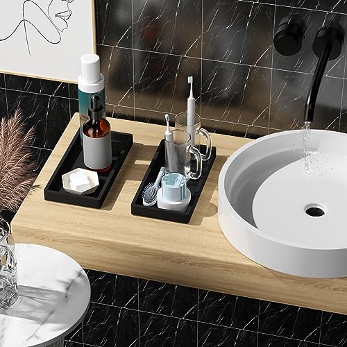 BBK Bathroom Vanity Tray 7.8 in - 2 Pack(Small) Silicone Bathroom Tray for Counter, Perfume Key Trinket Ring Tray, Decor Soap Dispenser Countertop Tray for Kitchen Sink Organization (Black) - color: Black (2-pack Small)