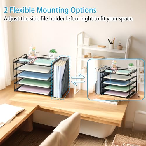 AUPSEN Desk Organizers and Accessories, 5-Tier Desktop Paper File Organizer with Removable File Holder, Desk Accessories & Workspace Organization for Home Office Supplies (Black) - color: Black