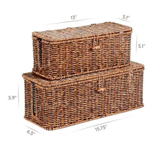 BROWNLILY Rattan Wire Storage Box, Handmade Cord Organizer for Desk Cord Hider Outlet Covers Baby Proofing for Power Strip TV PC Router Charger Under Desk Cable Management Box - color: Brown, size: Set (L+M)