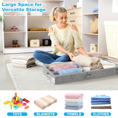 Under Bed Storage Container Bins 2 Pack, 5 Inch Thin Low Profile Underbed Clothes Storage Organizer for Dorm & Home, Use for Blanket and Toy Storage Box W/ Sturdy Bottom/Sides, Foldable Thick Fabric - color: Grey-2 Pack, size: 5in-Thin