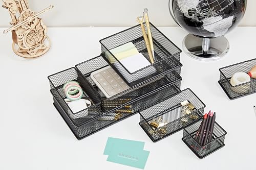 Annova Mesh Stackable Drawer Cabinet and Shelf Organizer Bins Storage Basket School Office Supply Holder Tray- Set of 2 (Black, 6x6x2 Inch) - color: Black, size: 6x6x2 Inch