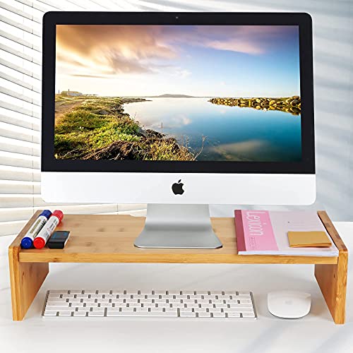 KINLINK Solid Wood Monitor Stand Riser, Monitor Riser with 2 Adjustable Height, 15.8 inch Computer Riser for Computer, iMac, PC, Printer, Computer Monitor Stand for Home & Office, Natural - color: light brown