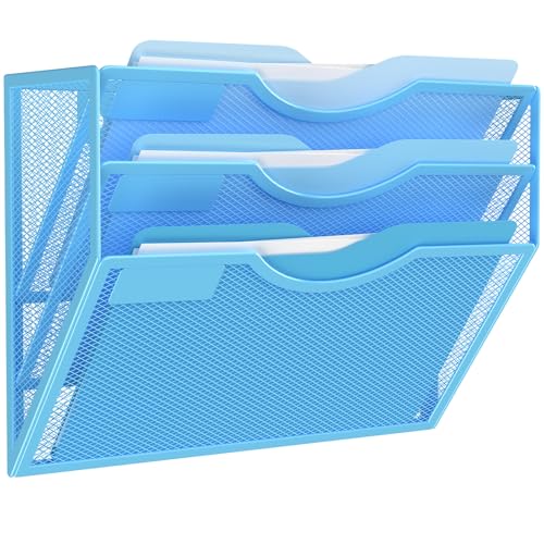 Kuntine.B Wall File Organizer Office Hanging Magazine Holder Wall File Organizer for Office Home (Blue, 3 Tier) - color: Blue, size: 3 Tier & No Hangers