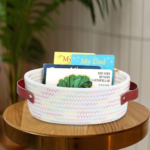 ABenkle Small Woven Basket, Mini Cotton Rope Storage Basket, Tiny Easter Basket, Shelf Basket, Oval Decorative Toy Dog Cat Basket for Nursery, Empty Gift Basket, 9.4" x 5.9" x 3.9" XS - color: Colorful Thread