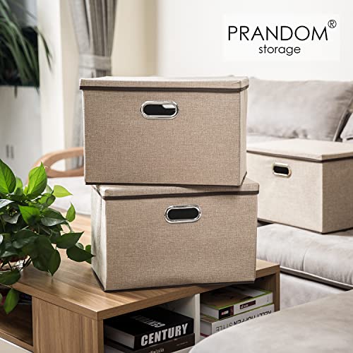 PRANDOM Extra Large Collapsible Storage Bins with Lids [5-Pack] Linen Fabric Foldable Storage Baskets Boxes Organizer Containers Cube with Cover for Bedroom Closet Office Nursery (22.8x15.75x13.8) - color: Khaki, size: XXL (5-Pack)