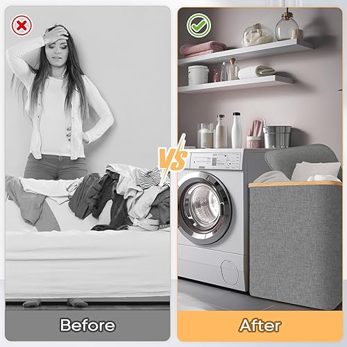 BALEINE Laundry Hamper with Lid, Tall Laundry Baskets with Bamboo Pull Handles, Large Laundry Bin with Internal Support (36 Gal/140L, Grey) - color: Grey, size: 140 liters