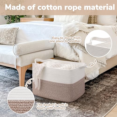 Goodpick Woven Baskets for Organizing, Rectangle Toy Baskets Storage Kids, Rope Storage Basket with Handles, Large Blanket Basket for Living Room, 18 x 14 x 12 Inches - color: Brown, size: 18"L x 14"W x 12"H