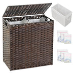 SETVSON Laundry Hamper with Lid Wicker Laundry Basket 112 L (29.6 Gal) Laundry Hampers Handwoven Rattan Laundry Hamper with Handles 3 Removable Washing Bag, 6 Mesh Bags for Bathroom Bedroom Brown - color: Brown, size: 29.6 Gal