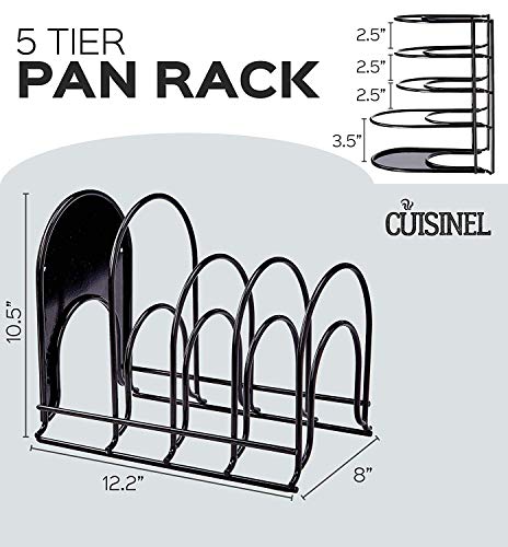 Cuisinel Heavy Duty Pots and Pans Organizer Rack - 12.2"-Inch Tall - 5 Tier Rack - Holds 50 LB - Cast Iron Skillets, Griddles, Shallow Cookware - Space Saving Kitchen Storage - No Assembly Required - color: Black, size: 12"