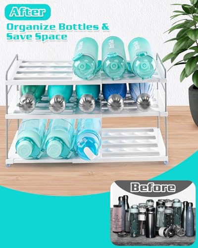 Cirhy Adjustable Water Bottle Organizer Holder for Cabinet, 3-Tier Expandable Water Bottle Storage Rack for Tumblers, Travel Mugs, and Cups – Kitchen Pantry Organization and Storage for Stanley Cups - style: Water Bottle Organizer-10”Tall