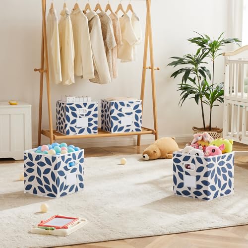 MAX Houser Fabric Storage Bins Cubes Baskets Containers with Dual Plastic Handles for Home Closet Bedroom Drawers Organizers, Flodable, Blue, Set of 4 - color: 26 azure