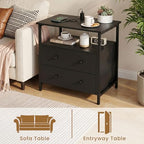 Edbuosy 27 inch Wide Night Stand Set 2 with Charging Station, Bedside Table with Open Shelf, 2 Drawers Small Wood Dresser, Modern Wood Nightstand for Bedroom/Living Room (Black) - color: 2 Pack, Black, size: 2 Drawers