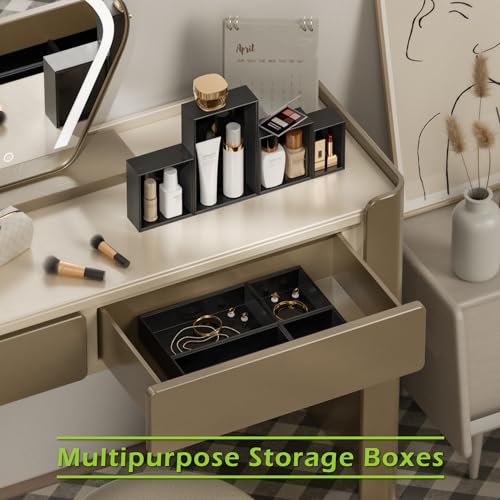 Bathroom Drawer Organizer Trays, Bamboo Drawer Organizer Kitchen Utensils Silverware Organizer, 8 PCS Wood Box Stackable Bins for Makeup, Office Desk, Junk Drawer (Black) - color: Black, size: 8 PCS