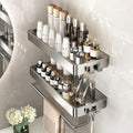 VOLPONE Stainless Steel Wall Mounted Bathroom Shelves - 2-Tier Floating Shelf with Removable Hooks (Brushed Nickel) - color: Brushed Nickel(rectangular)