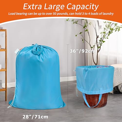 Polecasa 2 Pack Extra Heavy-Duty Laundry Bag 28x36”- Machine Washable Large Storage Bag with Reinforced Handles & Drawstring Closure & ID Tag for College Dorm Travel -Gulf Blue - color: Gulf Blue, size: 28" x 36" | 2 Pack