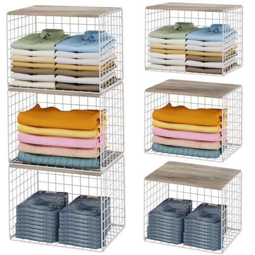 Closet Organizers And Storage Shelf, 3Pack Stackable Closet Storage Bin Basket For Clothes Sweaters With Top Board, Widened Opening, Heightened Height, Large Capacity Sturdy Clothing Storage Organizer - color: White, size: 3 Pack