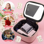 Mini Initial Makeup Bag With Led Mirror With Lights Gifts For Women Girls, Small Makeup Box For Travel Gift, Cosmetic Bag Make Up Organizer Personalized Bags Birthday Christmas Gifts For Womens (J) - style: J
