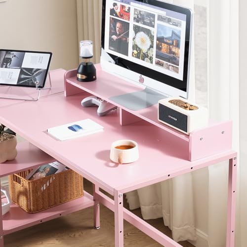 MINOSYS 47-inch Computer Desk with Storage Shelf - Ideal Gaming Desk for Bedrooms, Small Spaces, and Home Offices Modern Writing Desk for PCs,Pink Table. - color: Tx-pink, size: 47 inch