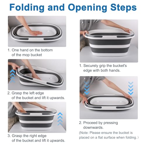 Extra Large Collapsible Bucket 35L Mop Bucket With Handles & Wheels, Plastic Wash Basin Pet Bath Tub for Puppy Dogs Cats, Folding Laundry Basket Clothes Storage Organizer RV Outdoor Camping Essentials - color: Gray, size: 35L