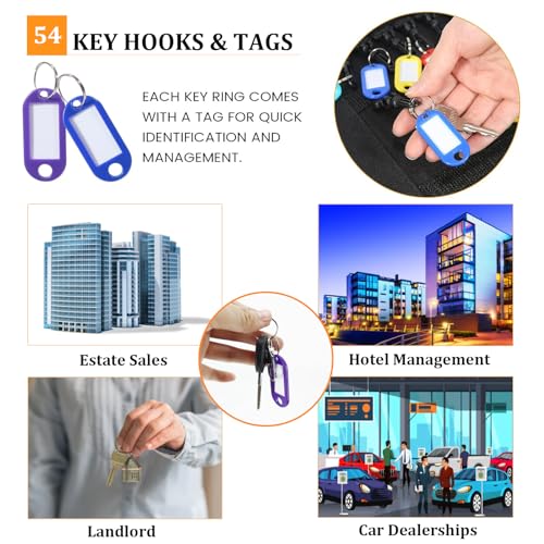 Portable Key Organizer with Handle, Fireproof and Waterproof Key Case, Key Holder with 54 Hooks and Tags Portable Key Storage Book for Offices Real Estate Agencies Hotels and Rental Management - size: 54 keys