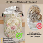 Shabby Chic Rose Laundry Basket with Handles - Extra Large Foldable Hamper for Bathroom/Laundry/Bedroom/Dorm, Washable Fabric Storage Bin - color: Shabby Chic Rose
